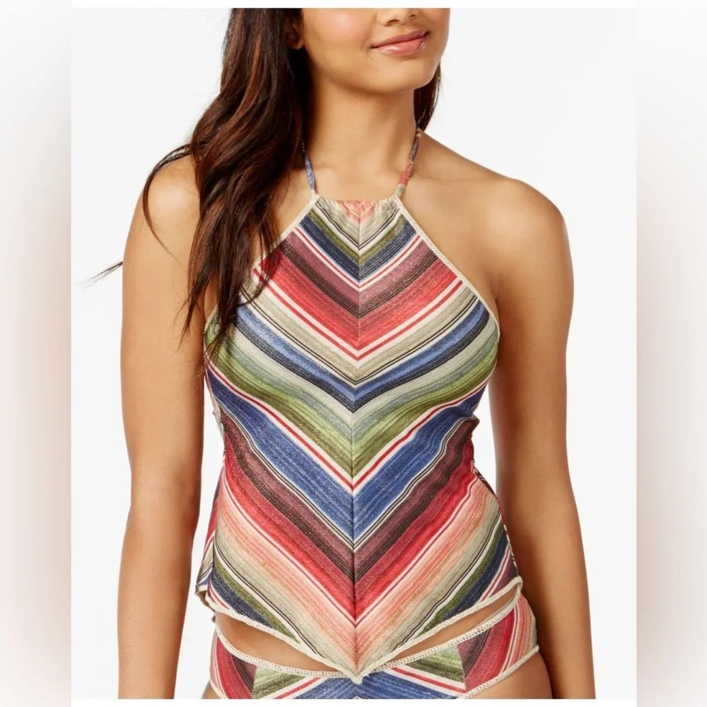 Becca West Village Sparkly Open-Back Halter Tankini Top